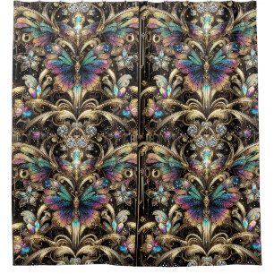 Modern Art Nouveau Rainbow Butterfly Shower Curtain