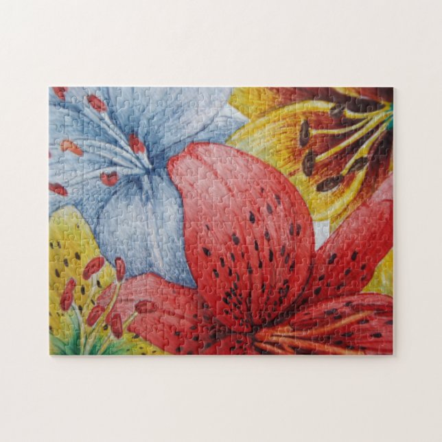 modern art painting of colourful lily flowers jigsaw puzzle (Horizontal)