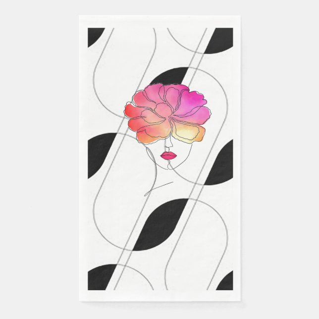 “Modern Art Peony Hair”. Guest Paper Towels Napkin (Front)
