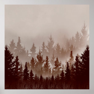 Modern art poster dark forest on foggy day