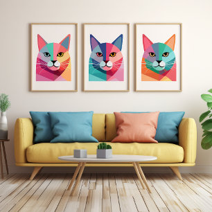 Modern art poster with a colorful cat