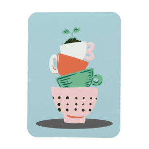 Modern Art Stacked Cups and Plant Magnet