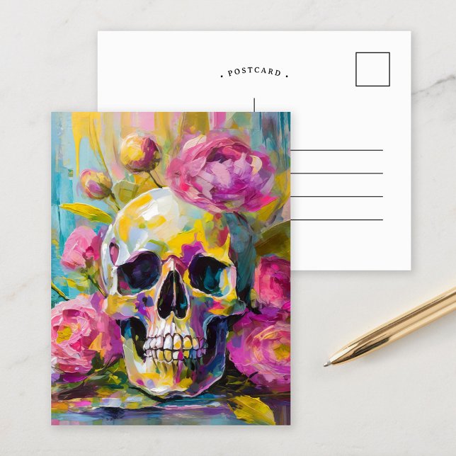 Modern Art Still Life Abstract Skull and Flowers Postcard (Creator Uploaded)