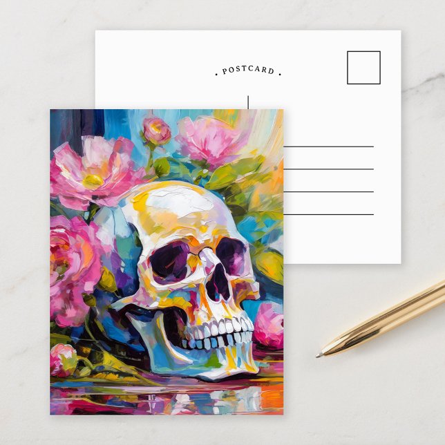 Modern Art Still Life Abstract Skull and Flowers Postcard (Creator Uploaded)