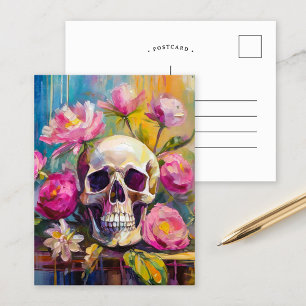 Modern Art Still Life Abstract Skull and Flowers Postcard