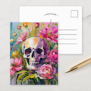 Modern Art Still Life Abstract Skull and Flowers Postcard