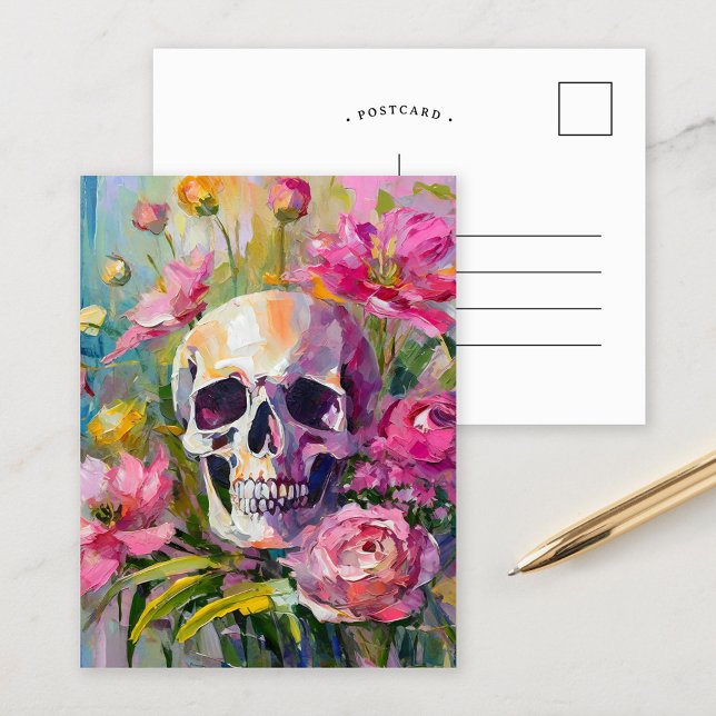 Modern Art Still Life Abstract Skull and Flowers Postcard (Creator Uploaded)