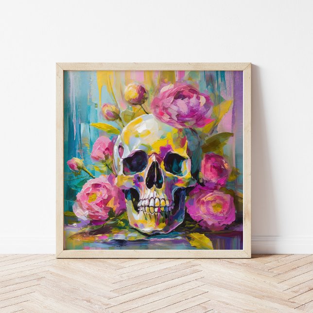 Modern Art Still Life Abstract Skull and Flowers Poster (Creator Uploaded)