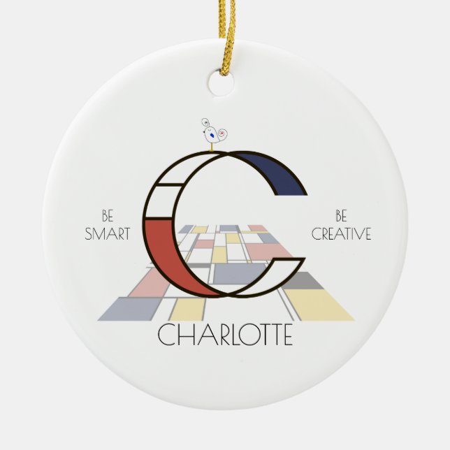 Modern Art Style Monogram. Letter С Ceramic Ornament (Front)