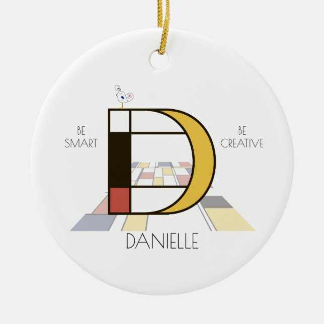 Modern Art Style Monogram. Letter D Ceramic Ornament (Front)