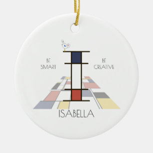 Modern Art Style Monogram. Letter I Ceramic Ornament