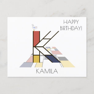 Modern Art Style Monogram. Letter K Postcard