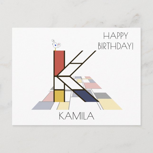 Modern Art Style Monogram. Letter K Postcard (Front)