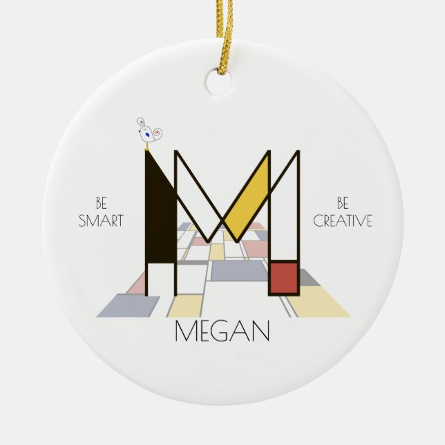 Modern Art Style Monogram. Letter M Ceramic Ornament (Front)