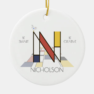 Modern Art Style Monogram. Letter N Ceramic Ornament