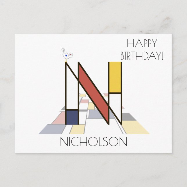 Modern Art Style Monogram. Letter N Postcard (Front)