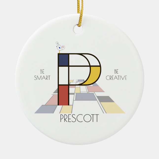 Modern Art Style Monogram. Letter P Ceramic Ornament (Front)