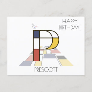 Modern Art Style Monogram. Letter P Postcard