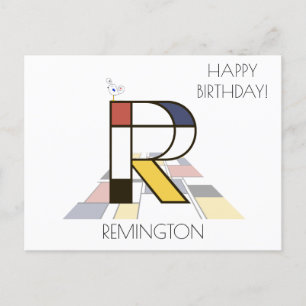 Modern Art Style Monogram. Letter R Postcard