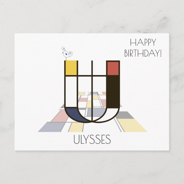 Modern Art Style Monogram. Letter U Postcard (Front)