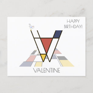 Modern Art Style Monogram. Letter V Postcard