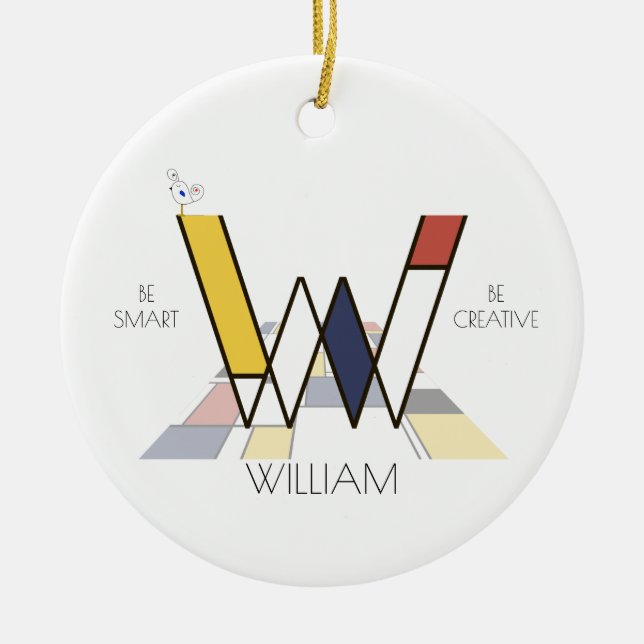 Modern Art Style Monogram. Letter W Ceramic Ornament (Front)
