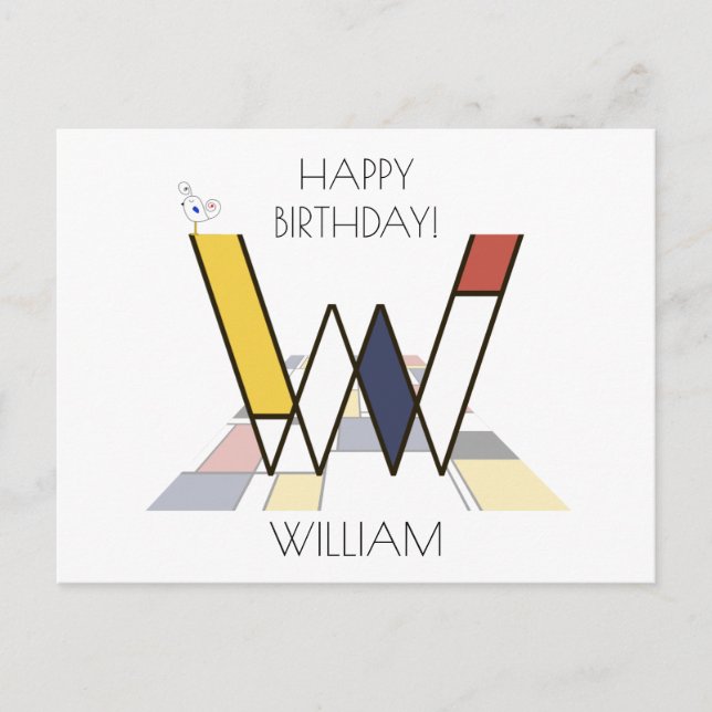 Modern Art Style Monogram. Letter W Postcard (Front)