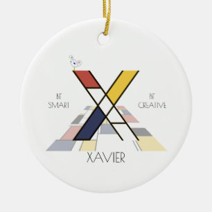 Modern Art Style Monogram. Letter X Ceramic Ornament