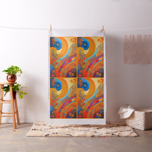 Modern Art Sun & Flowers Cheater Quilt or Sew Fabric