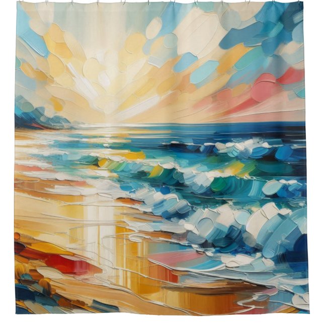 Modern Art Sunset Beach Nautical Painting Shower Curtain (Front)