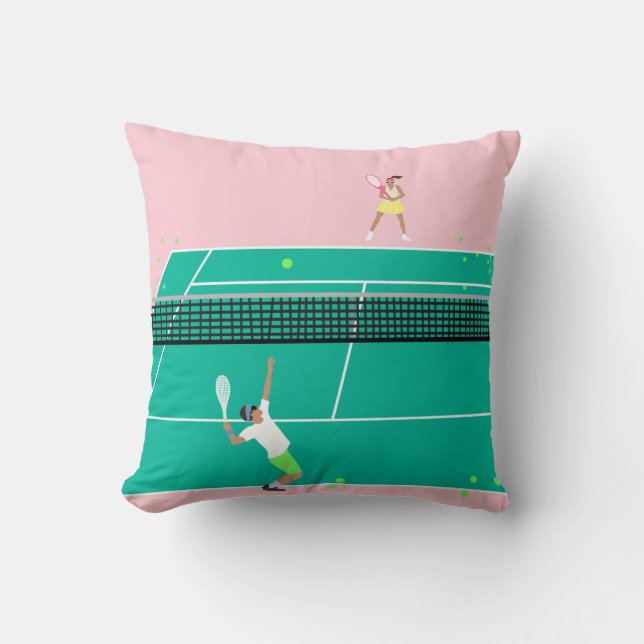 Modern Art Tennis Match Player Pink Green   Cushion (Front)