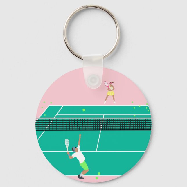 Modern Art Tennis Match Player Pink Green   Key Ring (Front)