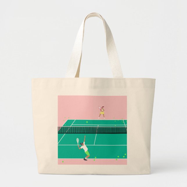 Modern Art Tennis Match Player Pink Green   Large Tote Bag (Front)