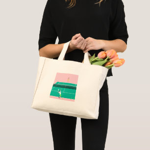 Modern Art Tennis Match Player Pink Green Mini Tote Bag