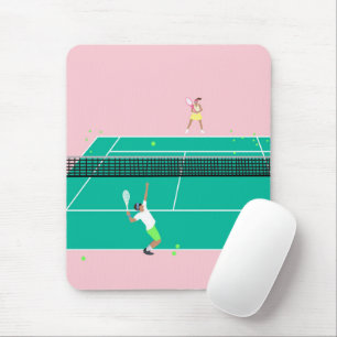Modern Art Tennis Match Player Pink Green   Mouse Pad