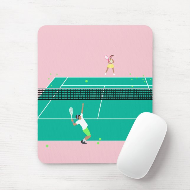 Modern Art Tennis Match Player Pink Green   Mouse Pad (With Mouse)