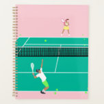 Modern Art Tennis Match Player Pink Green  Planner<br><div class="desc">Modern tennis match illustration of a two tennis players on a pastel pink and green tennis court. Summer abstract classic preppy tennis illustration design. Modern trendy tennis gifts for him and her. Personalised Gift for a tennis player. Trendy tennis theme players home decor. Trendy modern tennis themed player gifts. Cool...</div>