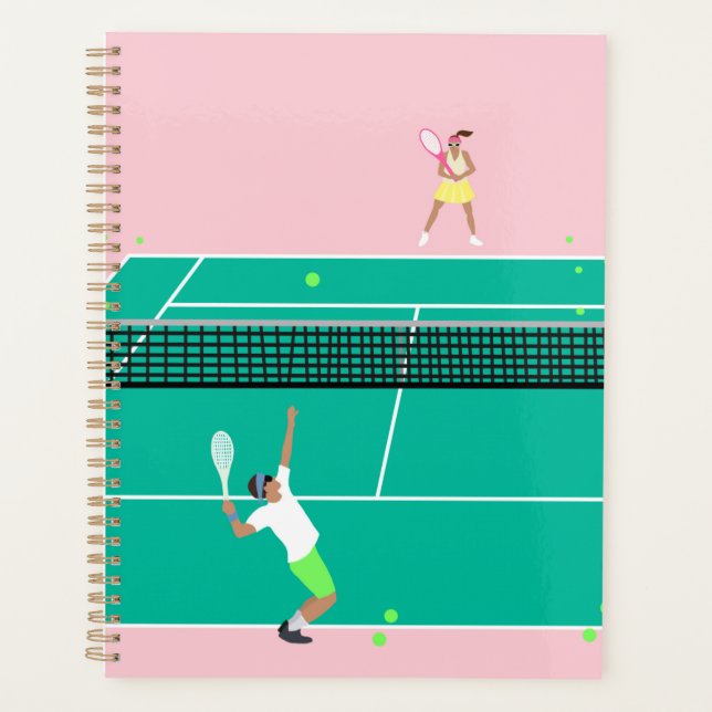 Modern Art Tennis Match Player Pink Green  Planner (Front)
