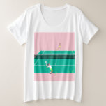 Modern Art Tennis Match Player Pink Green  Plus Size T-Shirt<br><div class="desc">Modern tennis match illustration of a two tennis players on a pastel pink and green tennis court. Summer abstract classic preppy tennis illustration design. Modern trendy tennis gifts for him and her. Personalised Gift for a tennis player. Trendy tennis theme players home decor. Trendy modern tennis themed player gifts. Cool...</div>