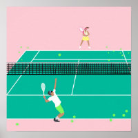 Modern Art Tennis Match Player Pink Green   