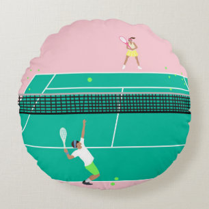 Modern Art Tennis Match Player Pink Green   Round Cushion