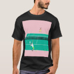 Modern Art Tennis Match Player Pink Green  T-Shirt<br><div class="desc">Modern tennis match illustration of a two tennis players on a pastel pink and green tennis court. Summer abstract classic preppy tennis illustration design. Modern trendy tennis gifts for him and her. Personalised Gift for a tennis player. Trendy tennis theme players home decor. Trendy modern tennis themed player gifts. Cool...</div>
