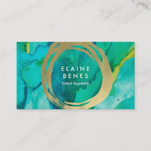 Modern Art Turquoise Gold Business card (Front)