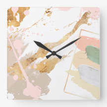 Modern Art Wall Clock - Pink, Gold, Gray