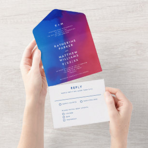 Modern Art Watercolor Wedding  All In One Invitation