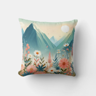 Modern Art Wildflower Mountains Summer Nature Cushion