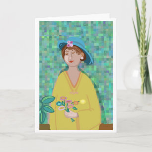 Modern Art Woman with flowers Card