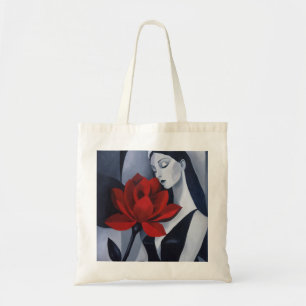 Modern Art Woman with Red Rose Canvas Tote Bag