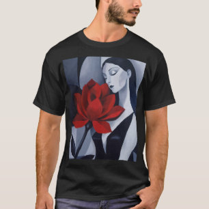 Modern Art Woman with Red Rose Noir Graphic T-Shir T-Shirt