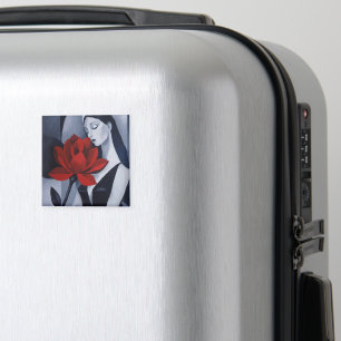 Modern Art Woman with Red Rose Square Car Magnet